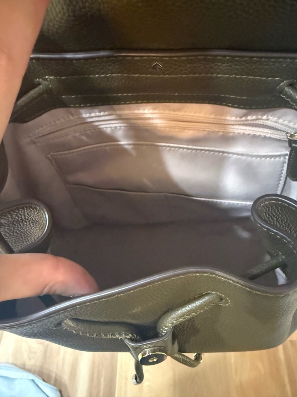 KATE SPADE Olive Green Pebbled Leather Backpack - Picture 3 of 6